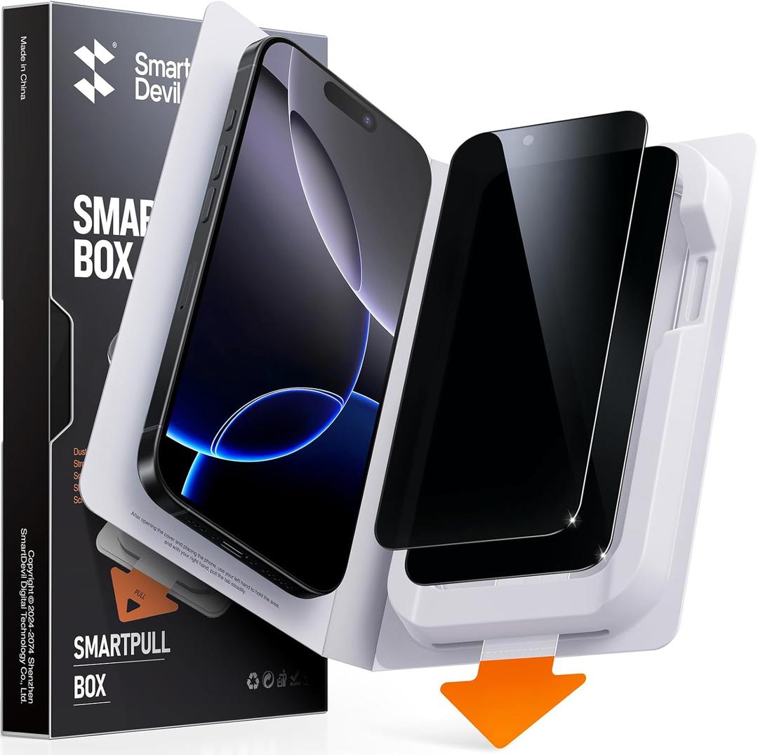 SMARTDEVIL 2 Pack for iPhone 16 Pro Max Privacy Screen Protector, Military Grade Shatterproof, 9H Hardness, Anti-Spy Tempered Glass, Fast & Easy Install, Case Friendly (Black)