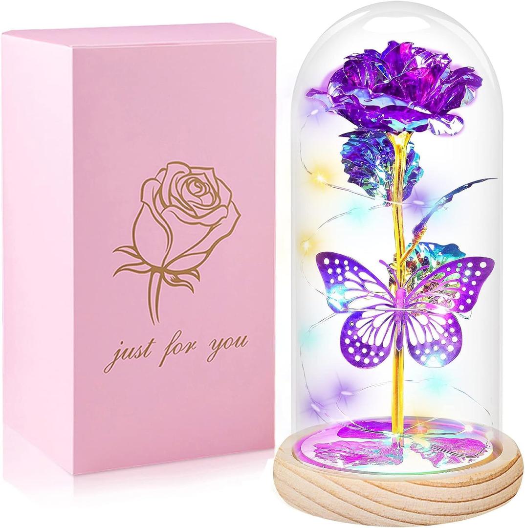 Valentines Day Rose Gifts for Her, Valentines Day Flowers Gifts for Mom Women Girlfriend, Birthday Gifts for Women, Valentines Gifts for Wife, Purple Butterfly Rose Gifts for Valentine's Day Anniversary