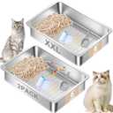 2 Pack Stainless Steel Sifting Litter Box, Sifting Cat Litter Box for Wood Pine Pellets,Extra Large XL Sifter Litter Pan System with Litte Liners and Scoop-23.6''L x 15.7''W x 6''H