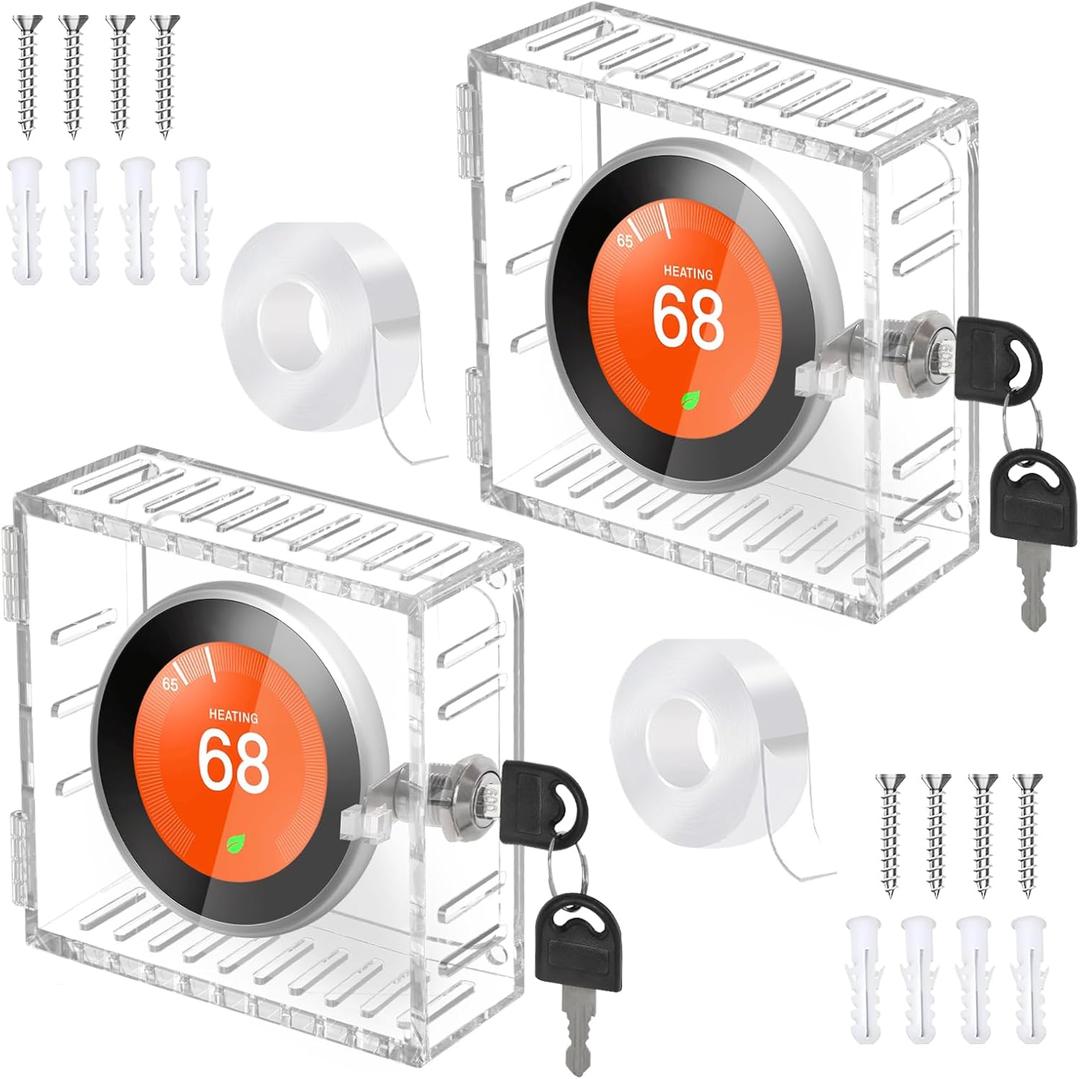 Thermostat Lock Box Square - 5x5 Thermostat Cover With Lock, Thermostat Lock Box with Key 2 Pack, Clear AC Thermostat Lock Box Cover, Small Acrylic Lockbox for Thermostat on Wall (2pc, 5x5x2)