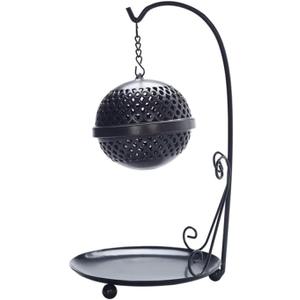 KALLORY Backflow Incense Holder Ceramic Burner with Iron Frame Hanging Ball, Waterfall Incense Burner for Home Decor and Aromatherapy, Indoor Buddhist Altar Accessory