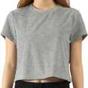 CLSEN Women's T-Shirts Short Sleeve Cropped Tee Crewneck Basic Relaxed Fit Towel Casual Top (Gray)