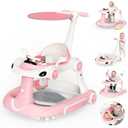 Baby Walker with Wheels, 7-in-1 Foldable Baby Walkers for Boys Girls 6-12 Months with Feeding Tray & Music, Lights,Rocker,Sun Canopy, Bouncing Pedal, Adjustable Wheel Speed, Push Walker (Pink)