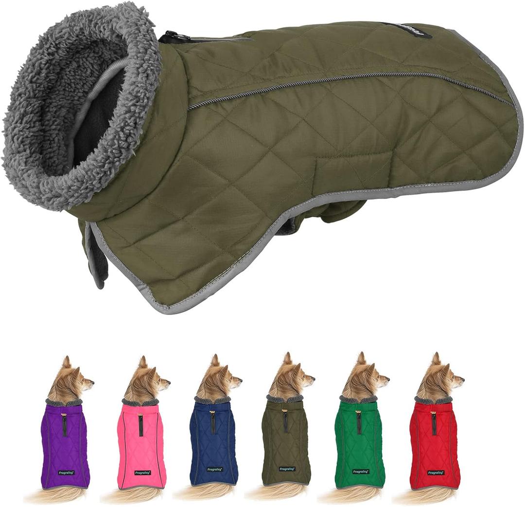 Fragralley Winter Coat - Windproof, Adjustable Dog Jacket, Waterproof, Turtleneck Clothes Doggie Cold Weather Vest Fleece (ArmyGreen, M) (Medium)