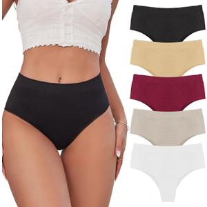 5 Pack Soft Full Briefs Mid Waist Underwear For Women Breathable Tagless Ladies Full Coverage Panties Cheeky Briefs (Large-X-Large, Multicolour)