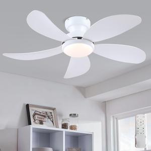PHORUS 42" White Modern Low Profile Flush Mount Ceiling Fans with Lights