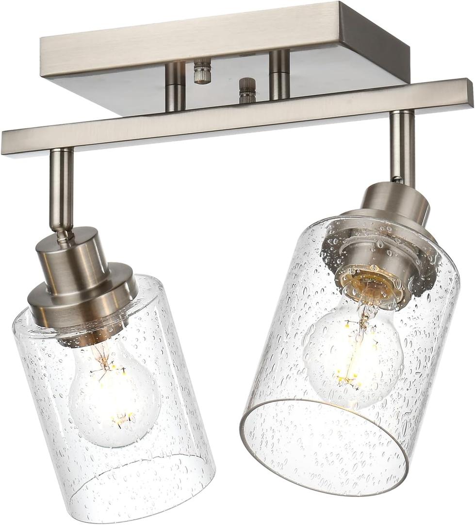 2-Light Wall Sconce Spotlight with Seeded Glass Shade, Modern Brushed Nickel Ceiling Track Lighting for Hallway Bathroom
