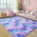 Super Fluffy Area Rug for Living Room 5x7 Feet, Modern Indoor Shaggy Carpet, Soft Plush Non Slip Rugs for Bedroom Kids Room Cloakroom Home Decor, Rainbow Purple