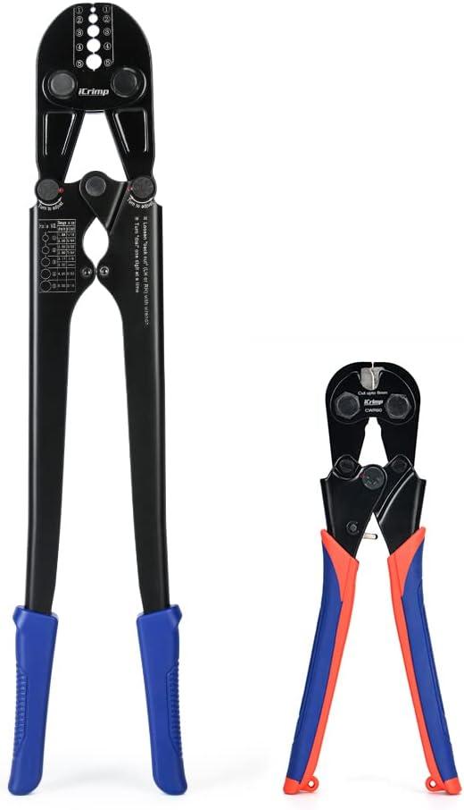 iCrimp IWS-1608B Wire Rope Crimping Tool for Aluminum Loop Sleeves, Duplex Oval Cable Ferrules 1/16’’ to 3/16’’, c/w Wire Rope Cable Cutter