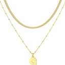 Kaiya Dainty layered initial necklaces for women Initial Letter Necklace A-Z Letter Necklace, Chunky Monogram Stainless Steel Necklace Pendent