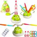 3 in 1 Musical Jump, Toss Ring Game and Stomping Launch Rocket with Storage Bag, Remote Control Outdoor Toys for Kids 3-6 Exercise Jump Gross Motor for Toddlers Indoor/Yard Game Gift for Boys Girl 4-8