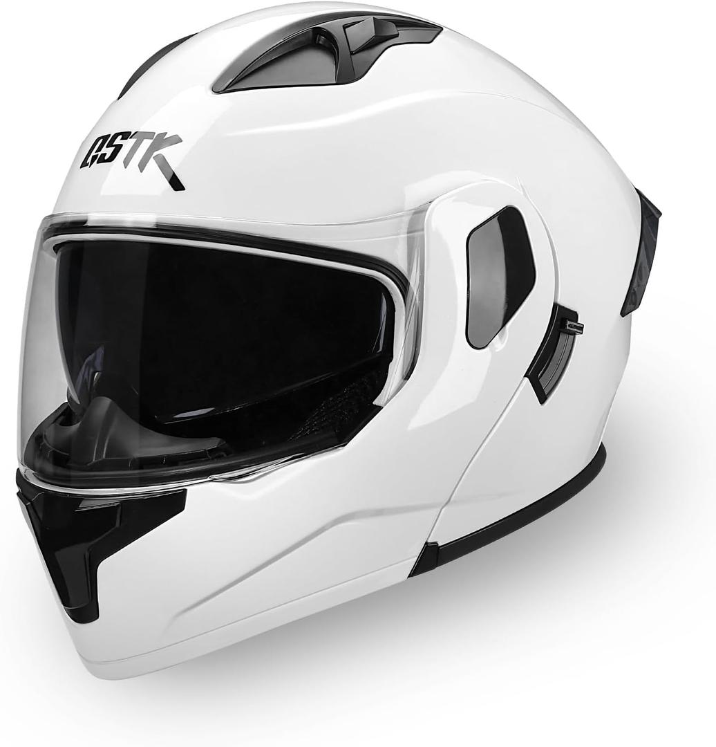 Full Face Motorcycle Helmet DOT Approved Modular - Interchangeable Lens, Breathable ABS Motocross Helmet with Detachable Washable Liner for Youth & Adults (White, XXL)
