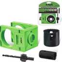 Kata 1-3/8" - 1-3/4" Door Lock Installation Kit with Large Chip-Clearance Slots, Door Lock Hole Saw for Deadbolts and Locksets for Wooden Doors with Guide Template, Carbon Steel, Green