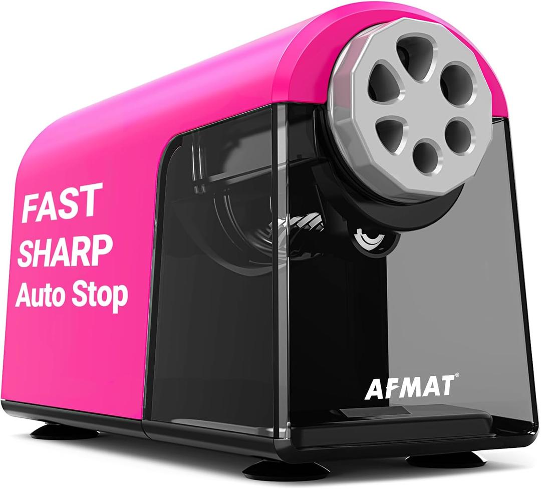 AFMAT PSX2 Electric Pencil Sharpener Heavy Duty, 6 Holes, Auto Stop Pencil Sharpeners for School, Classroom Electric Sharpener for 6-11mm Colored Pencils, Super Fast, 7000 Sharpenings, Pink