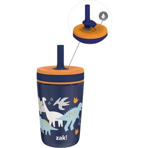 Zak Designs Kelso Toddler Cups For Travel or At Home, 12oz Vacuum Insulated Stainless Steel Sippy Cup With Leak-Proof Design is Perfect For Kids (Zaksaurus) (Dinosaur)