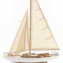 SAILINGSTORY Wooden Sailboat Decor Yacht Model Ship with Antique Finish Ivory