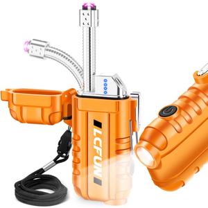 LcFun USB Rechargeable Electric Arc Lighter Windproof Plasma Lighters with LED Battery Display, Waterproof Electronic Flashlight Lighters with Lanyard for Camping, Survival Tactical Gear