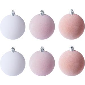 Amooca 3.15in Large Christmas Balls Ornaments Flocking Xmas Tree Hanging Decoration New Year Holiday Party Baubles 6pc Set Pink White