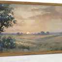 Vintage Sunset Wall Art Rustic Cottagecore Landscape Wall Decor Fall Country Nature Painting Artwork 3D Textured Sandstone for Living Room Bedroom 16x24 Inch Wood Framed