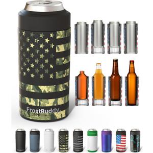 Frost Buddy Universal Can Cooler - Fits All - For Regular 12 & 16 oz or Slim-Size Bottles - Insulated Double-Walled Stainless Steel (Camoflag)