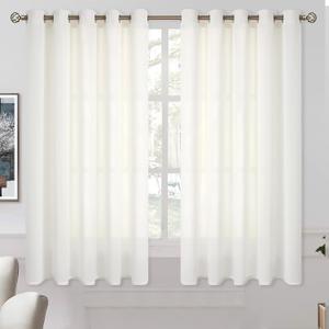 BGment Natural Linen Look Semi Sheer Curtains for Bedroom, Grommet Light Filtering Casual Textured Privacy Curtains for Living Room, 2 Panels (Each 60 x 63 Inch, Ivory Cream)