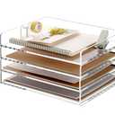 SANRUI 4 Tier Clear Desk Paper Letter Organizer Trays, A4 Stackable File Document Tray, Acrylic Desk Organizers and Accessories Sorter, Workspace Office Supplies Organizers,12.4inx8.86inx6.64in
