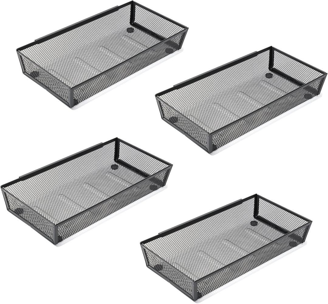 Silverware Organizer Mesh Cutlery silverware Tray for DrawerTool tray organizer, Utensil Flatware Tableware Organizer for Kitchen, Office, with Non-slip, Fits Standard Drawer,(6x12 IN) 4PCS,Black