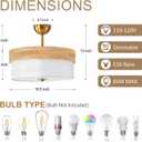 Bargeni 16 Inch Semi Flush Mount Ceiling Light, Modern Wood Drum Ceiling Light Fixture with Fabric Shade, Gold Light Fixtures Ceiling Mount for Living Room, Bedroom, Kitchen, Dining, Hallway,Entryway
