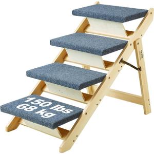 VEVOR Wood Pet Stairs/Pet Steps, 2-in-1 Foldable Wooden Dog Stair for Beds, Sofa and Cars, Dog Stairs & Ramp with 4 Steps for Small Medium Large Pet, up to 150 lbs