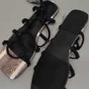 ZBY Lace Up Square Toe Flat Sandals Criss Cross Gladiator Snake Print (7.5, 1-snake Print)