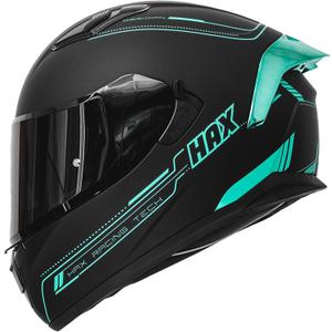 HAX Obsidian Full Face Dual Visor Adult Motorcycle Helmet for Motorbike Street Bike with Pinlock Ready DOT Approved Matte Black Aqua XL