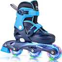 2PM SPORTS Inline Skates for Kids Boys Ages 4-8 8-12 4-7 7-12 10-14 with Light Up Wheels, Adjustable Kids Roller Skates Blades for Beginners Youths Black & Blue, Small - Little Kid ((9C-12C US)