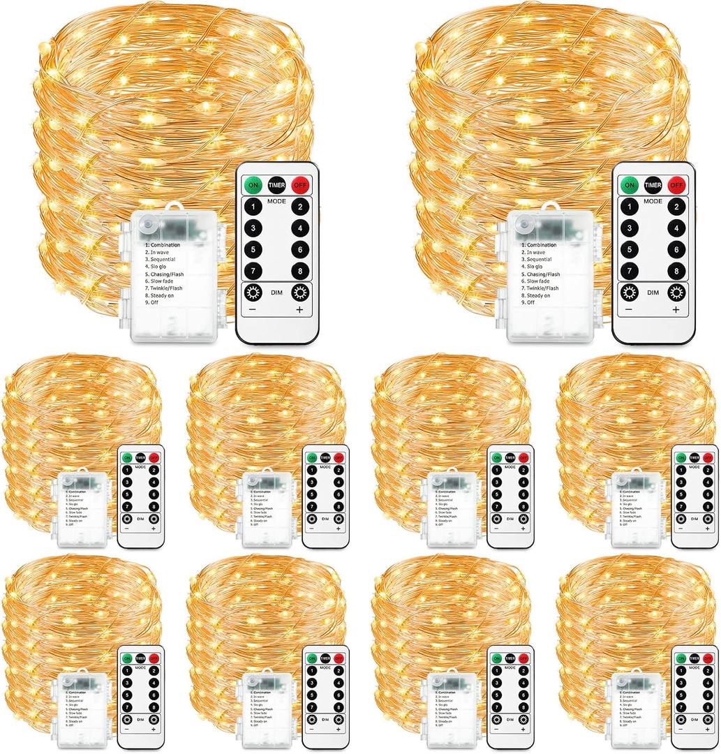 Tuanse 10 Pack Fairy String Light with Timer Function 16.4 ft 50 LED Twinkle Copper Wire Light Battery Operated for Christmas Bedroom Garden Party Decor (Warm White)