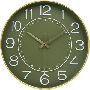 HZDHCLH 12inch Wall Clocks Battery Operated,Quartz Movement,Silent Non Ticking Modern Wall Clock for Living Room Bedroom Kitchen Office School Classroom Decor Green Gold