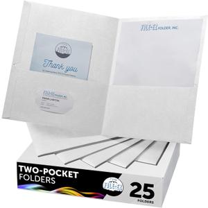 FILE-EZ Two-Pocket Folders, White, 25-Pack, Textured Paper, Letter Size (EZ-32510)