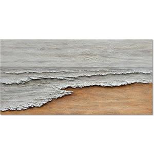Art Hand-Painted Yellow and White Ocean Beach Landscape Oil Painting Modern Abstract Canvas Art Home Wall Decoration 24x48 inches (Dn169)