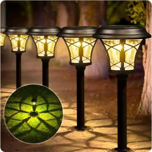BEAU JARDIN Solar Pathway Lights Outdoor 8 Pack, Metal Bright White LED Solar Landscape Waterproof Garden Glass Auto On/Off Lighting for Outside Garden Yard Walkway Sideway Black