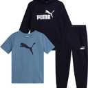 PUMA Toddler Boys Pants Set - 3 Piece Active T-Shirt, Fleece Hoodie Sweatshirt, and Jogger Pants Set for Little Boys (3-4) (Navy Blue)