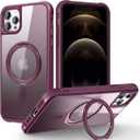 TOKVANZ Designed for iPhone 12/12 Pro Case with 360 Rotatable Magnetic Ring Stand [Compatible Mag-Safe] [Military Grade Protection] Translucent Matte Phone Cases for Women Men 6.1'', Wine Red