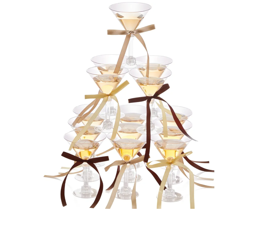 Maxdot 30 Sets A Tini Bit Older Birthday Party Supplies 5 oz Espresso Martini Glasses Plastic Mini Champagne Tower with Bows for Espresso Martini Bachelorette Decoration Tiny Bar(Coffee, Khaki, Beige)
