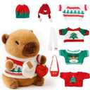 10.2" Red Capybara Plush Toy with 9 Clothes and Accessories Super Soft Capybara Stuffed Animal for Kids Girls Boys