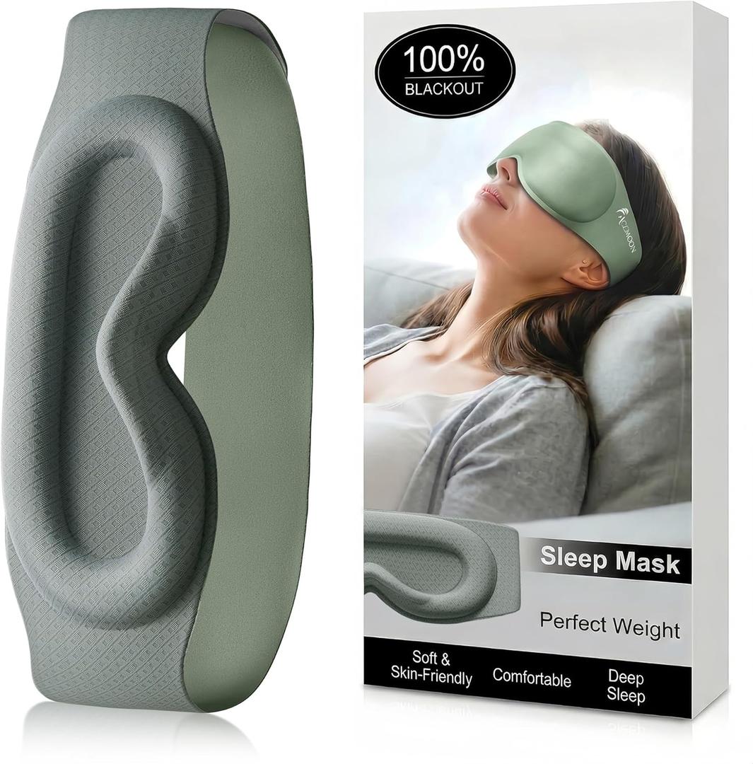 100% Blackout Weighted Sleep Mask: 3D Contoured Eye Mask with Full Coverage for Lash Extension - Soft Memory Foam,Adjustable Size - Eye Cover for Airplane Travel Essential,Meditation Blindfold