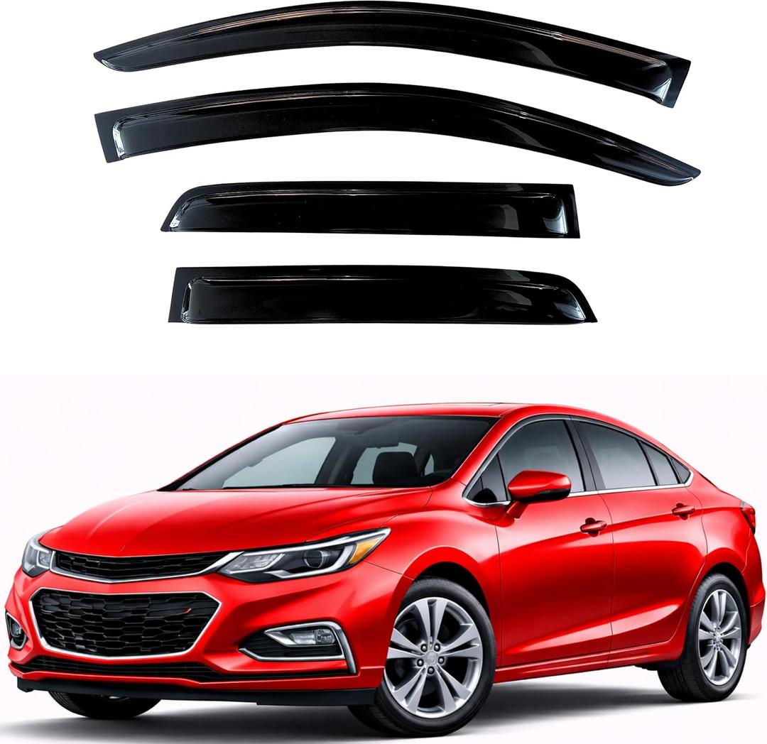 KPY Rain Guards Fit for 2016-2019 Chevrolet/Chevy Cruze, Out-Channel Window Visors Vent Wind Deflectors 4PC, Car Accessories for 16-19 Cruze (Excludes Classic Model)