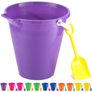 4E's Novelty 9" Large Sand Bucket with Shovel [12 Pack Bulk] Beach Buckets - Beach Toys for Kids & Toddlers, Party Favors Basket Holders, End of Year Student Gifts from Teacher