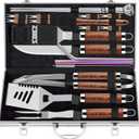 ROMANTICIST 25pcs Extra Thick BBQ Grill Accessories, Fathers Day Grilling Gifts Set for Men Dad, Heavy Duty Grill Tools Utensils Kit with Spatula, Tongs in Aluminum Case for Birthday Brown