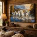 ANRUOXI Horse Pictures Wall Decor, 7 Running Horses Wall Art Vastu With Frame, Horse Posters Canvas Wall Art, Seven Horses Running Painting Vastu Shastra for Living Room Office Ready To Hang 24x36''
