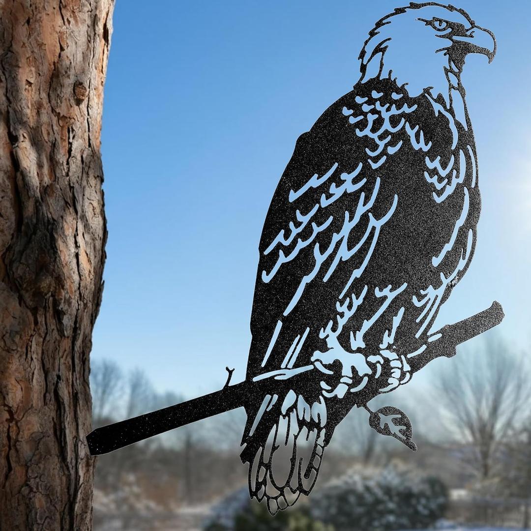 Renovatio Metal Bald Eagle Yard Decor  Majestic Bird Decoration, Metal Bird Decoration, Outdoor Tree Ornaments  Ideal for Dad, Uncle, or Grandfather  A Remarkable Outdoor Yard Decor  Black