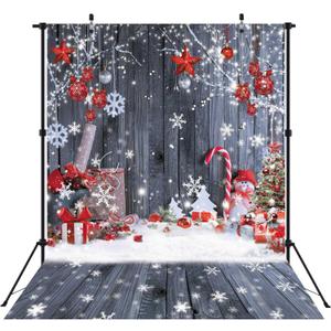 LIVUCEE 5X7FT Christmas Wood Wall Photography Banner Backdrop Winter Holiday Snowflake Xmas Tree Wood Floor Background Party Supplies Decor Photoshoot Studio Booth Props