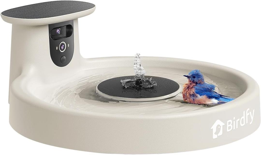 Birdfy Smart Bird Bath with Camera Solar Powered & Fountain, Dual-Lens Camera for Wildbird Watching, Auto Capture Bird Videos & Motion Detection - AI by Subscription (Yellowstone)