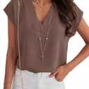 ANRABESS Women Tops Cap Sleeve Dressy Casual V Neck Shirts 2026 Summer Business Work Blouses Outfits Trendy Spring Clothing (Brown, XL)